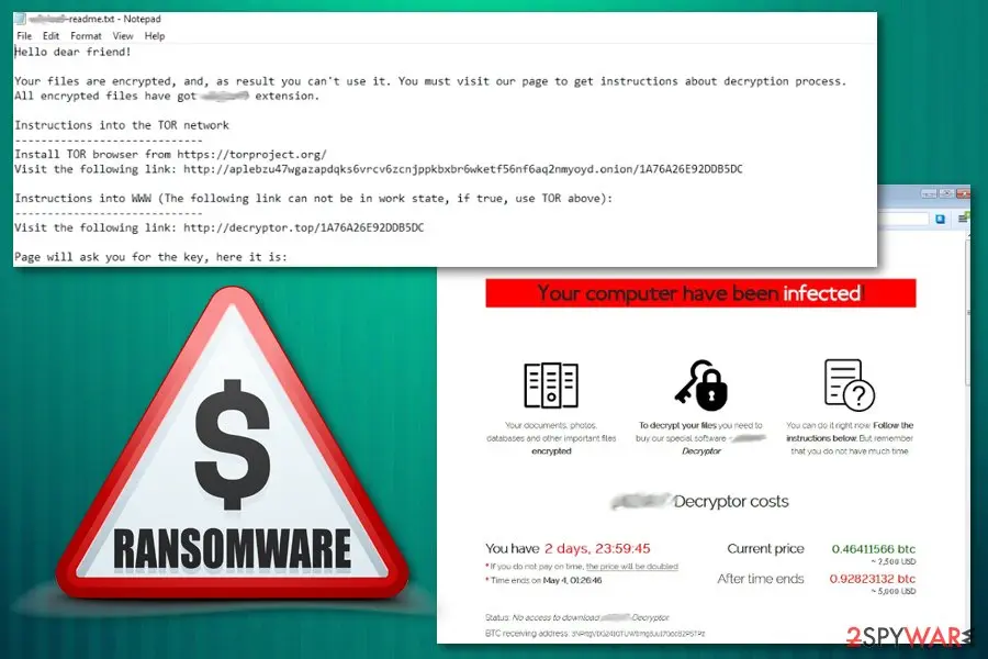 Screenshot of Sodinokibi ransomware: virus