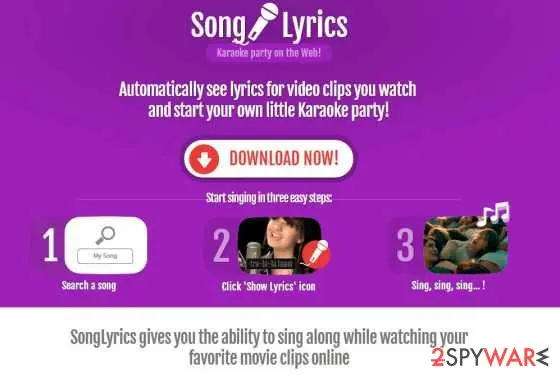 Screenshot of SongLyrics adware: screenshot