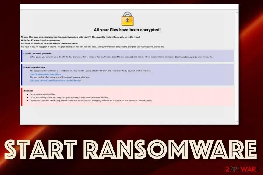 Screenshot of Start ransomware: virus