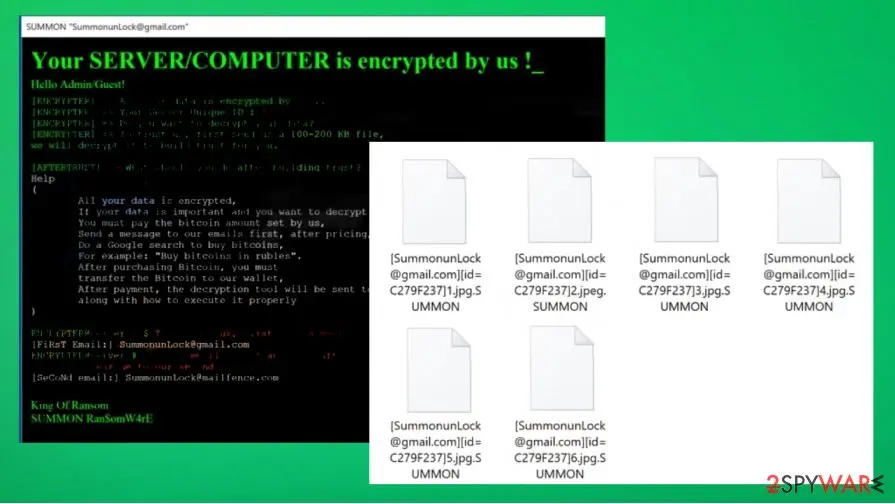 Screenshot of SUMMON ransomware: virus