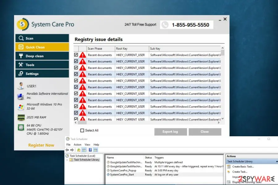 Screenshot of SystemCarePro: scanner