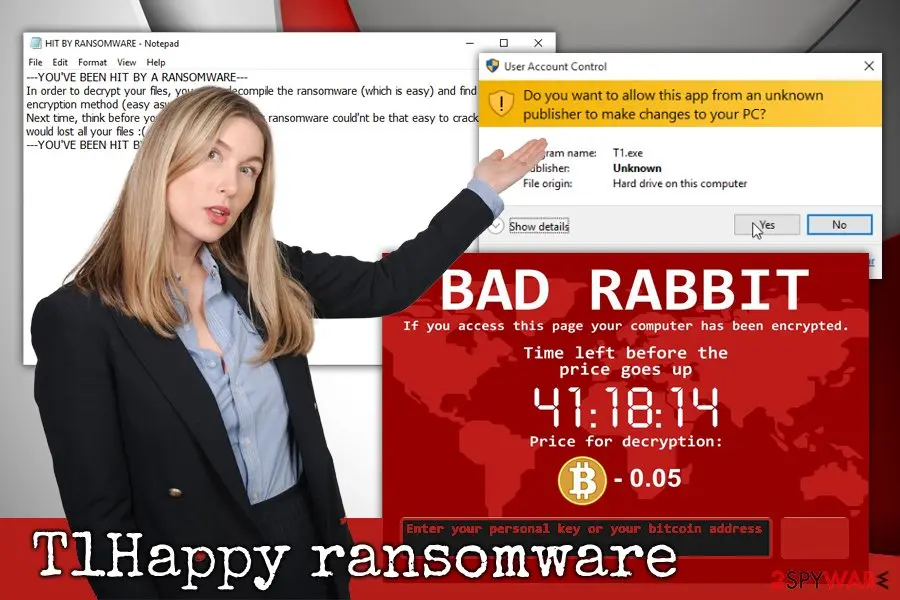 T1Happy: ransomware uses aes appends happy extension