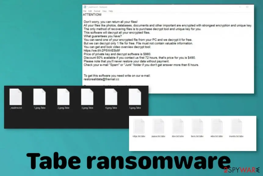 Screenshot of Tabe ransomware: virus