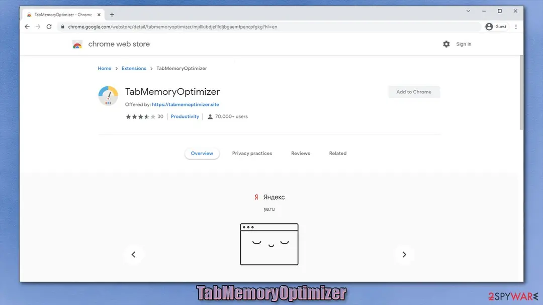 Screenshot of TabMemoryOptimizer: adware