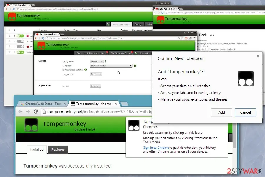 Screenshot of Tampermonkey: adware