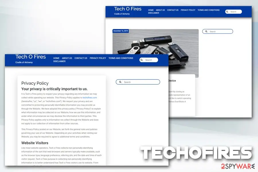 Screenshot of Techofires: redirects adware
