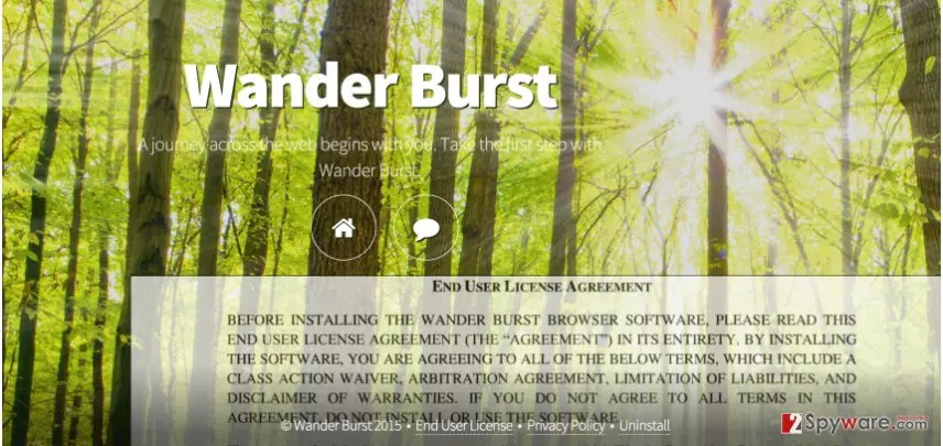 Wander Burst adware: the picture showing the main page of wander burst