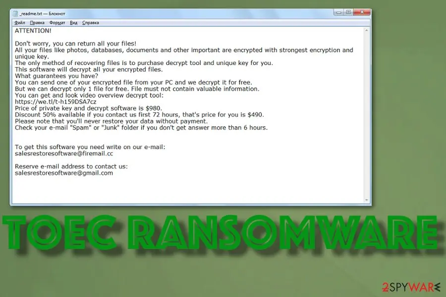 Screenshot of Toec ransomware: virus