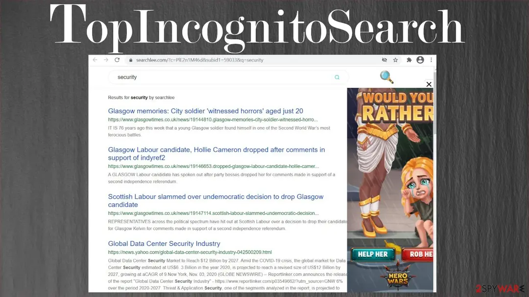 Screenshot of TopIncognitoSearch: redirect