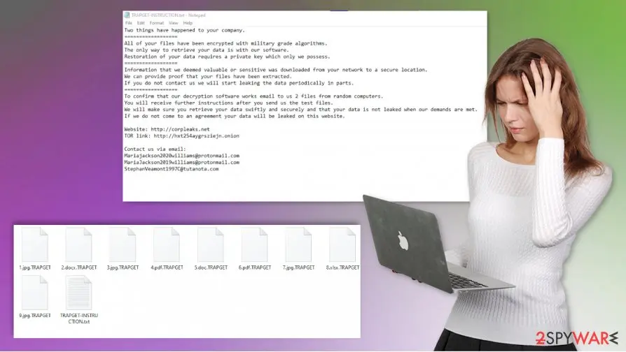 Screenshot of TRAPGET ransomware: virus