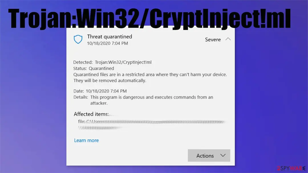 Trojan:Win32/CryptInject!ml: trojan cryptinject virus