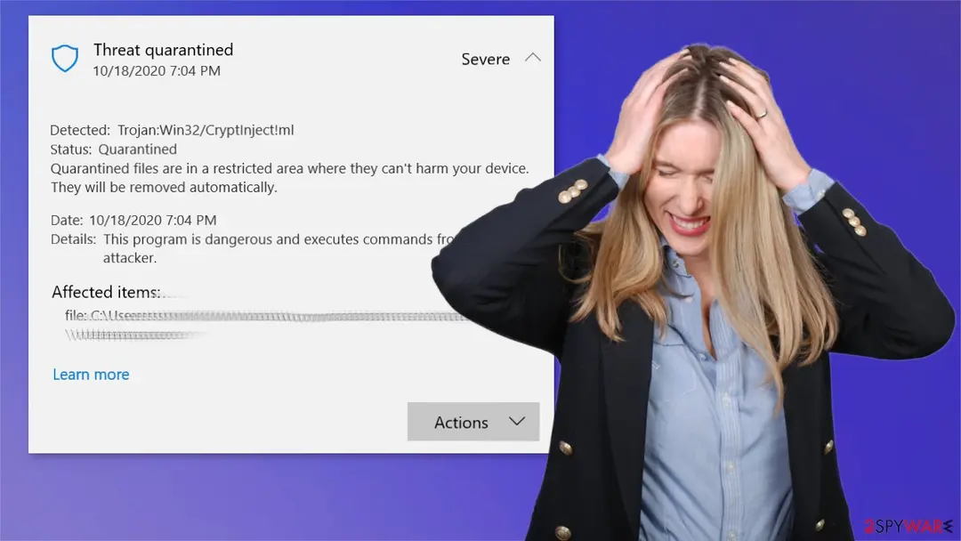 Screenshot of Trojan:Win32/CryptInject!ml: trojan cryptinject
