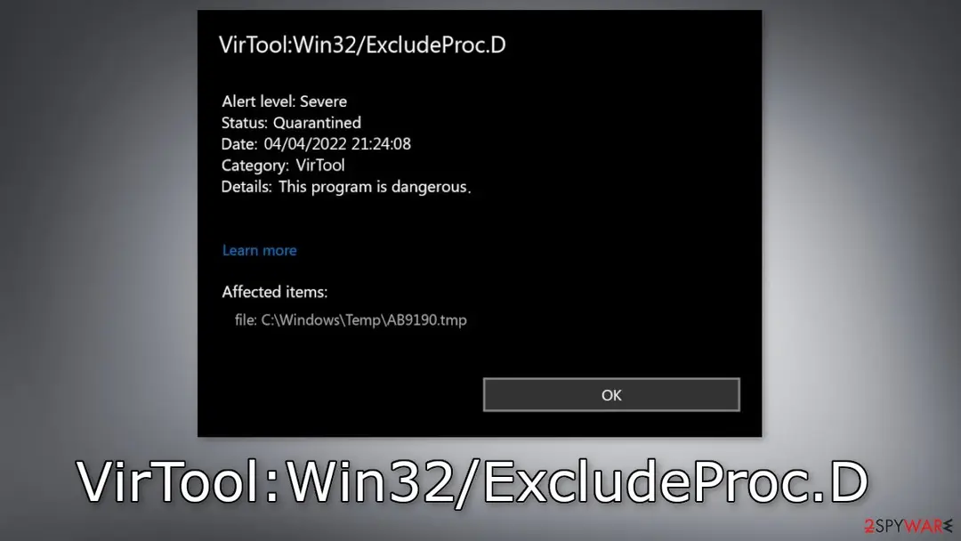 VirTool:Win32/ExcludeProc.D: trojan virus 1