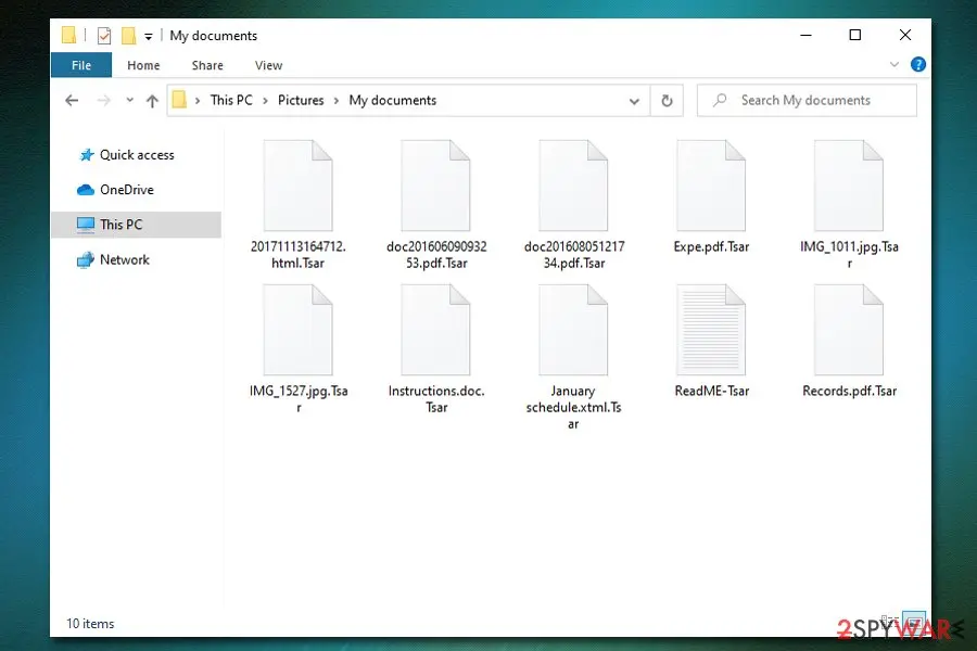 Tsar ransomware: encrypted files