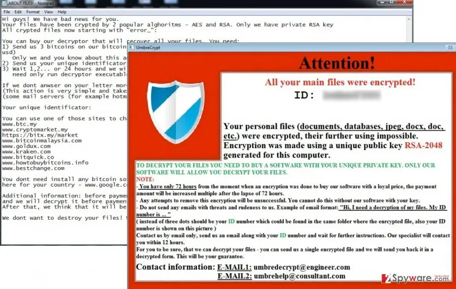 UmbreCrypt virus: umbrecrypt ransomware screenshot example