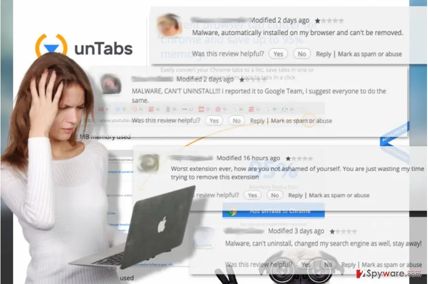unTabs extension virus: screenshot