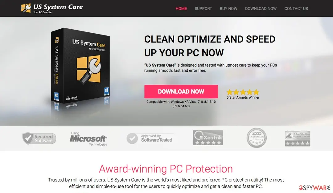US System Care virus: us system care download website screenshot