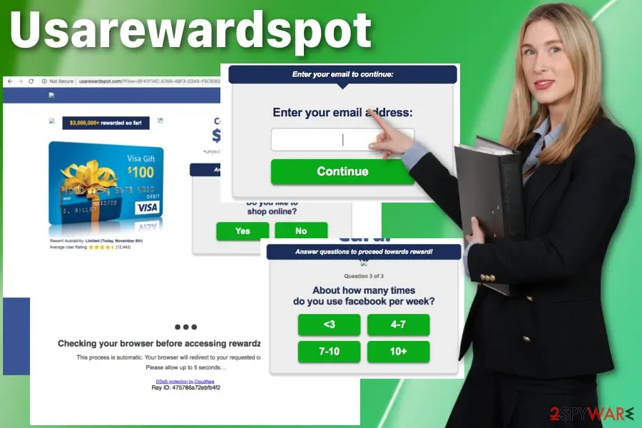 Screenshot of Usarewardspot: adware scam