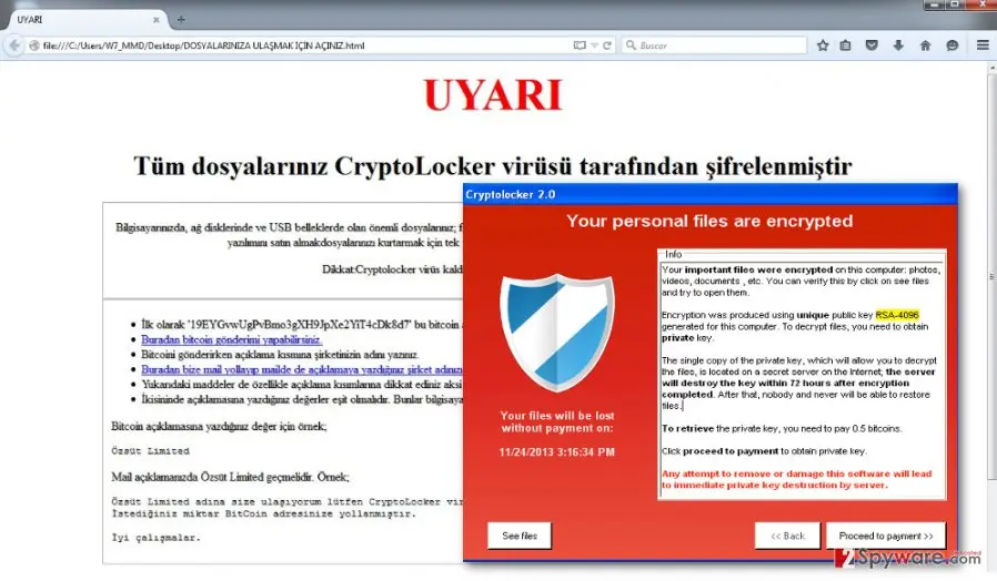Uyari ransomware virus: illustration