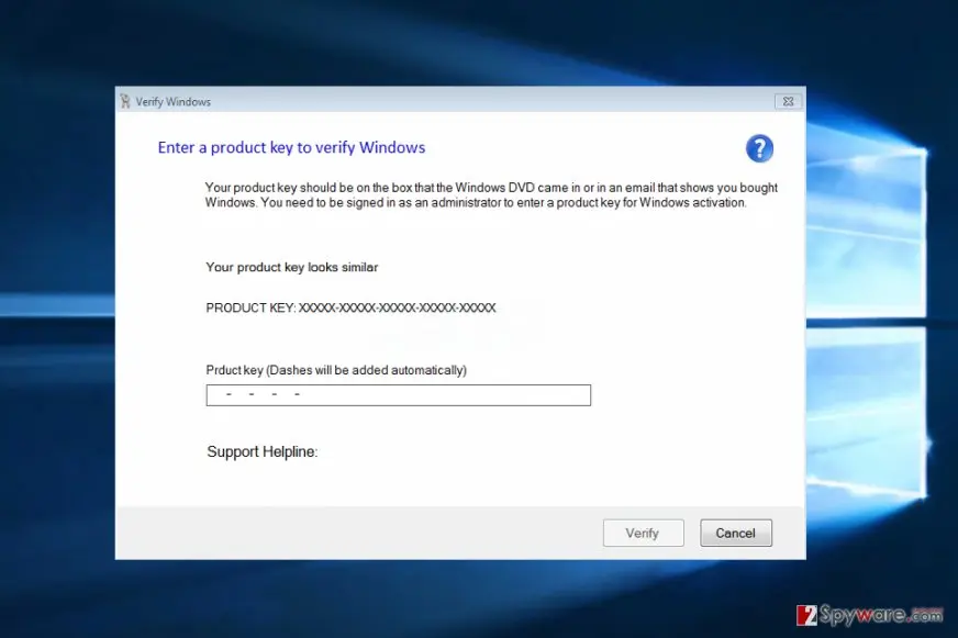 Verify Windows virus: screenshot