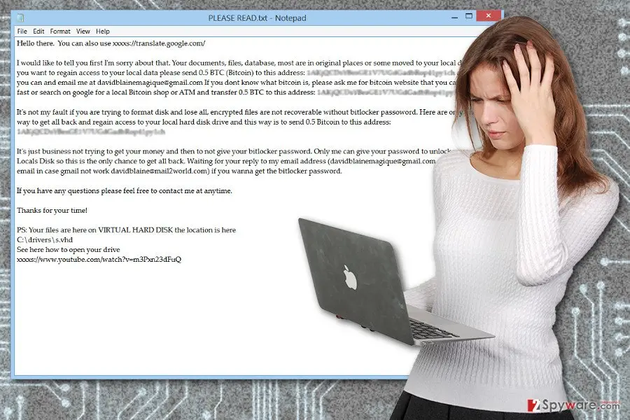 VHDLocker ransomware virus: screenshot
