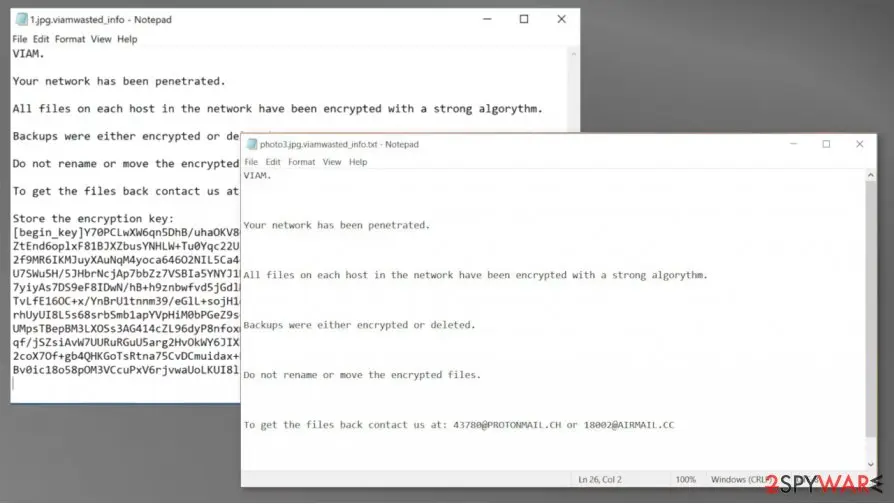 Screenshot of Viamwasted ransomware: screenshot