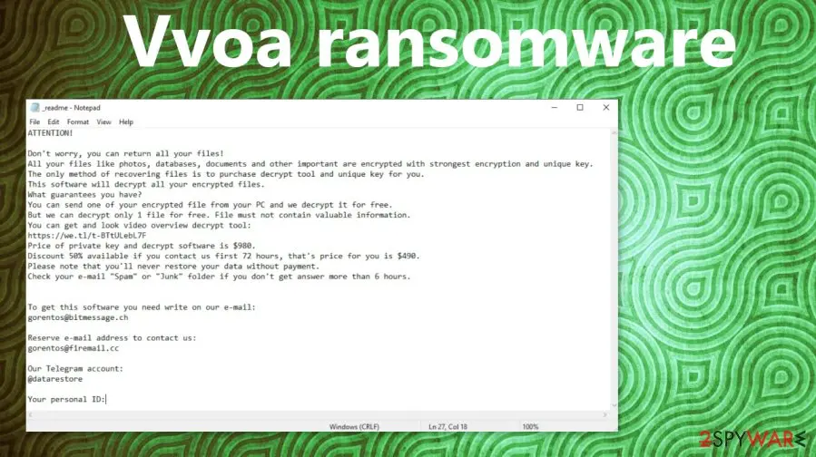 Screenshot of Vvoa ransomware: screenshot