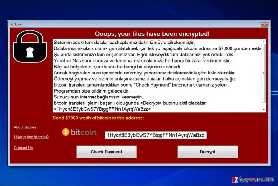 WannaCryOnClick ransomware virus: screenshot