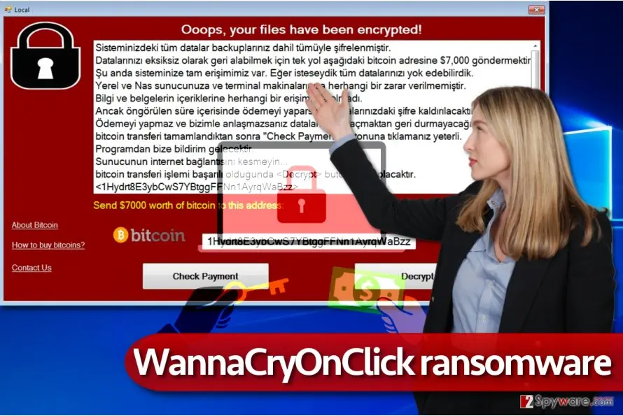 WannaCryOnClick ransomware virus: wannacryonclick virus screenshot