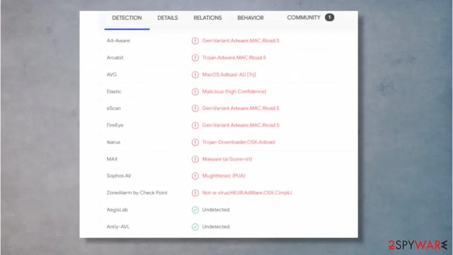 Screenshot of WebAdviseSearch: virus