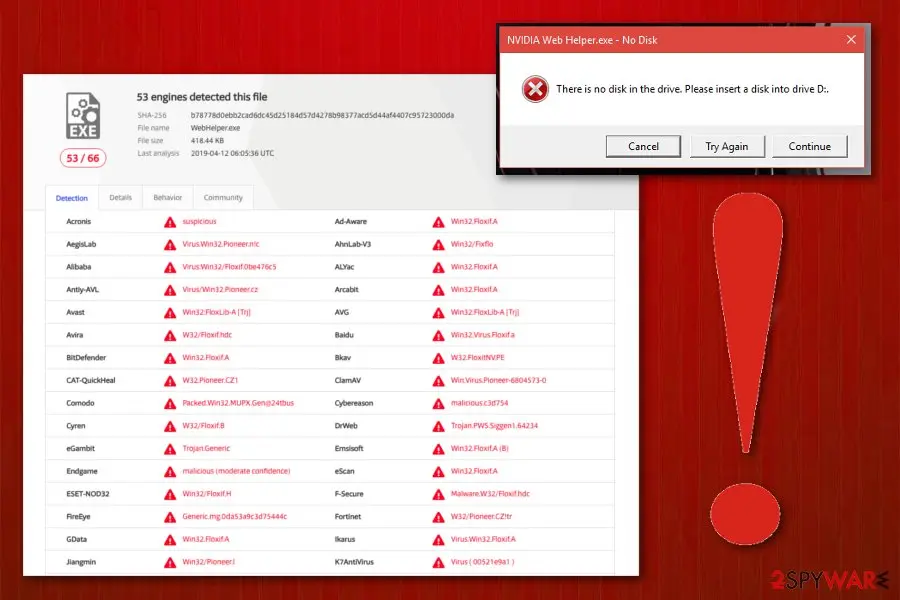 Screenshot of WebHelper: virus detection