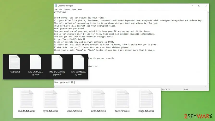 Screenshot of Weui ransomware: virus