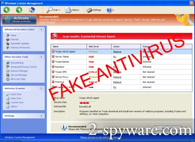 Windows Custom Management: screenshot