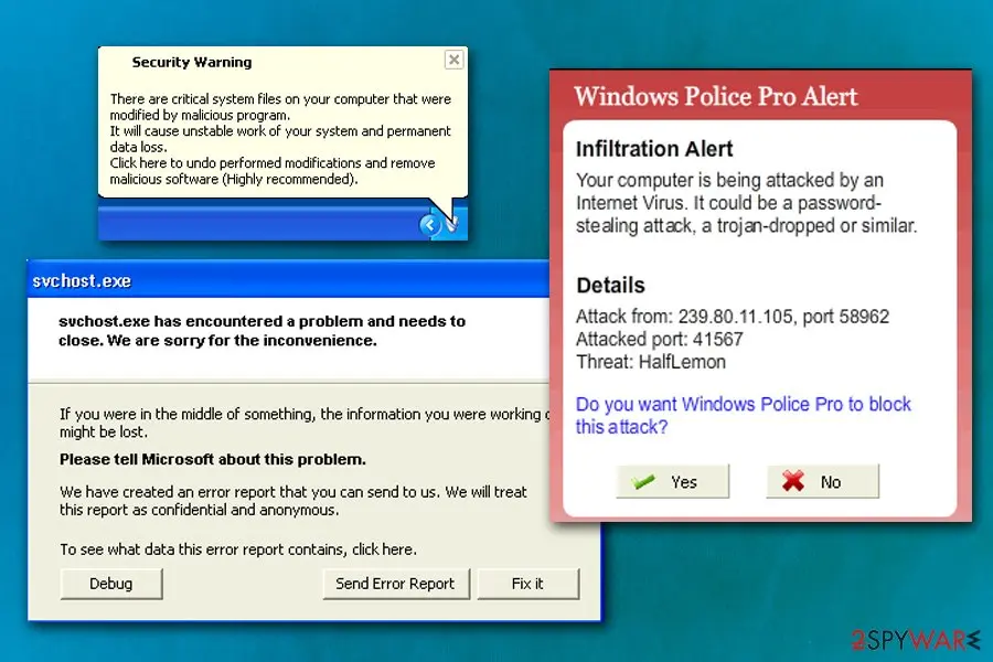 Windows Police Pro: shows bogus notifications about virus infections