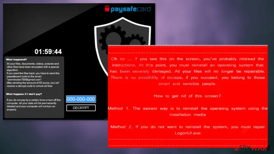 Screenshot of WormLocker ransomware: screenshot