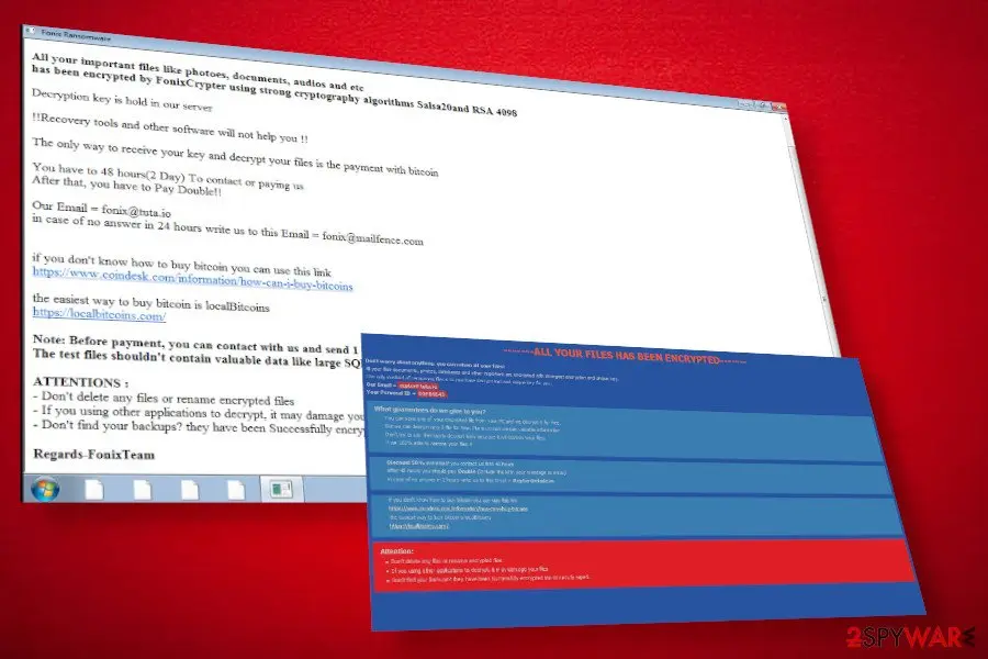 Screenshot of XINOF ransomware: variants