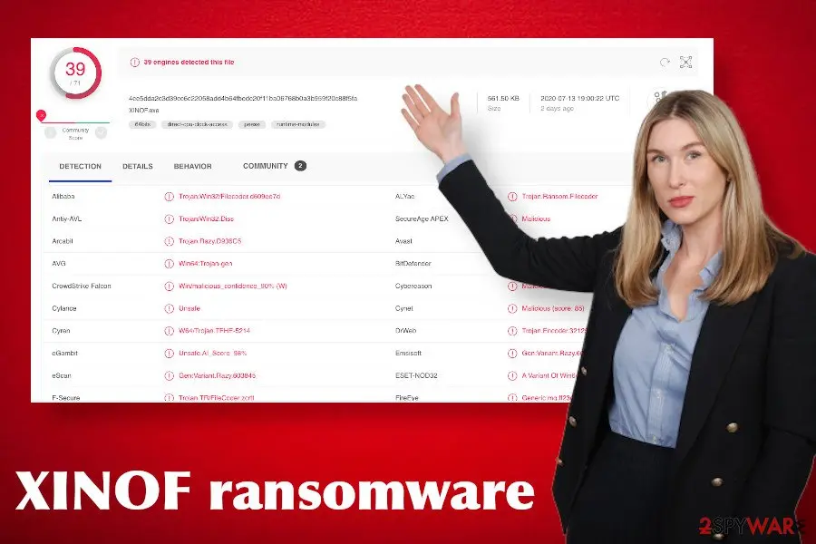 Screenshot of XINOF ransomware: virus
