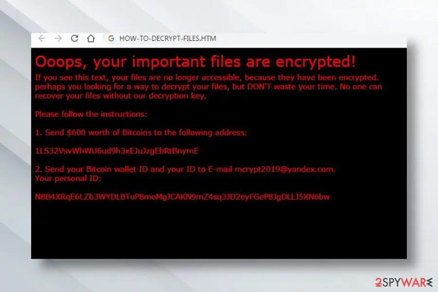Screenshot of Xorist: ransomware variant