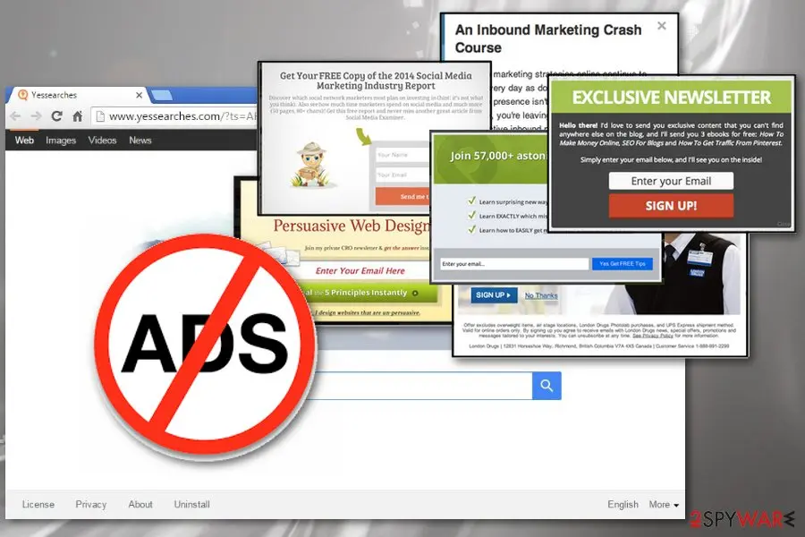 Screenshot of YesSearches: adware redirect