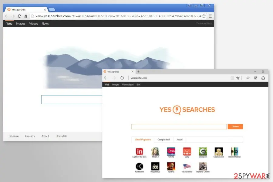 Screenshot of YesSearches: virus