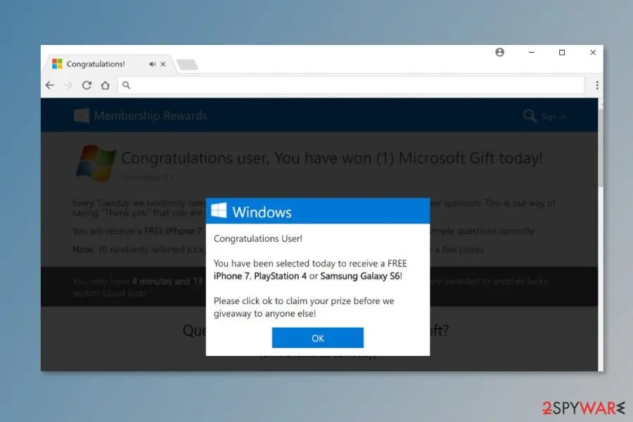 You have won: 1 microsoft gift today scam