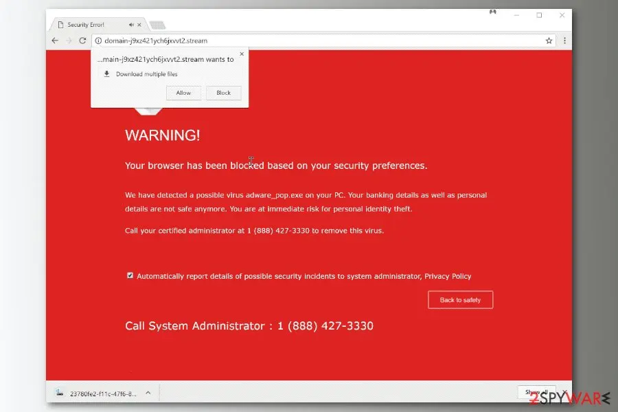 Your browser has been blocked: based on your security preferences virus
