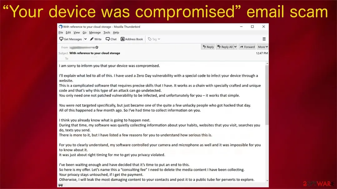 Your device was compromised: email scam