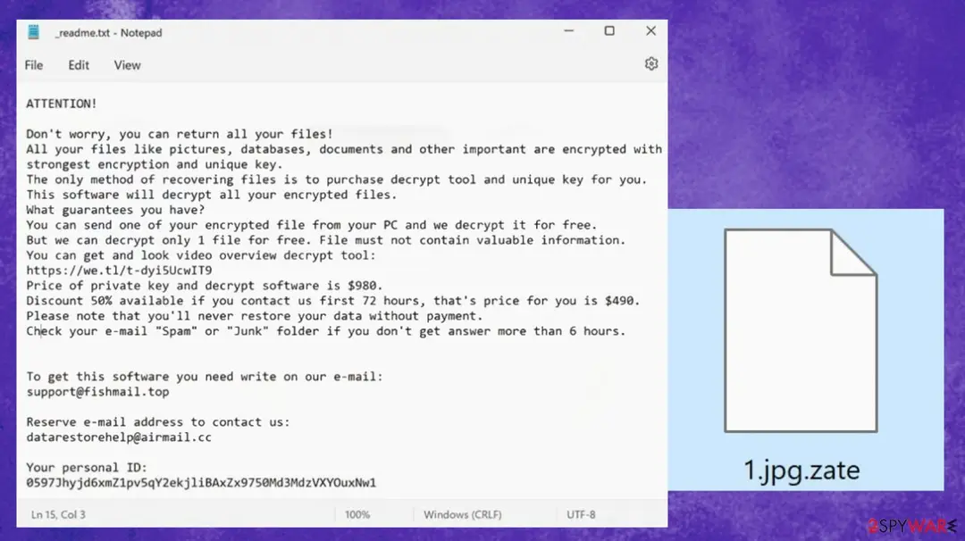 Zate file virus: screenshot
