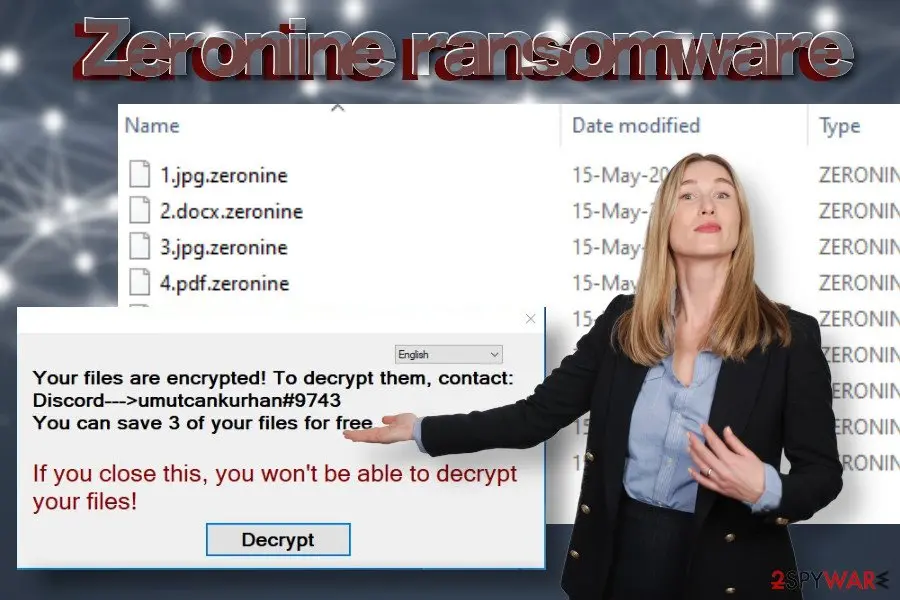 Screenshot of Zeronine ransomware: virus