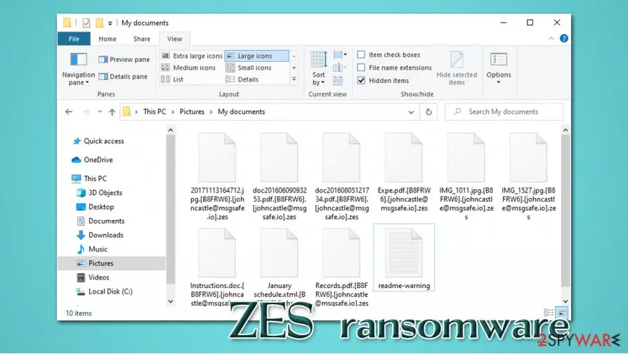 ZES ransomware: encrypted files