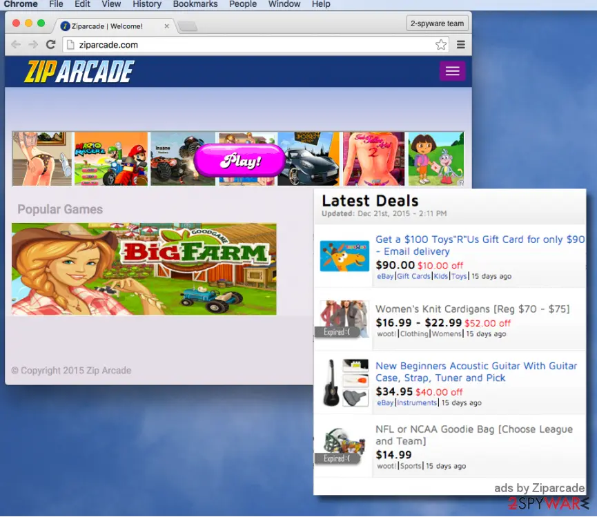 Zip Arcade ads: on screen