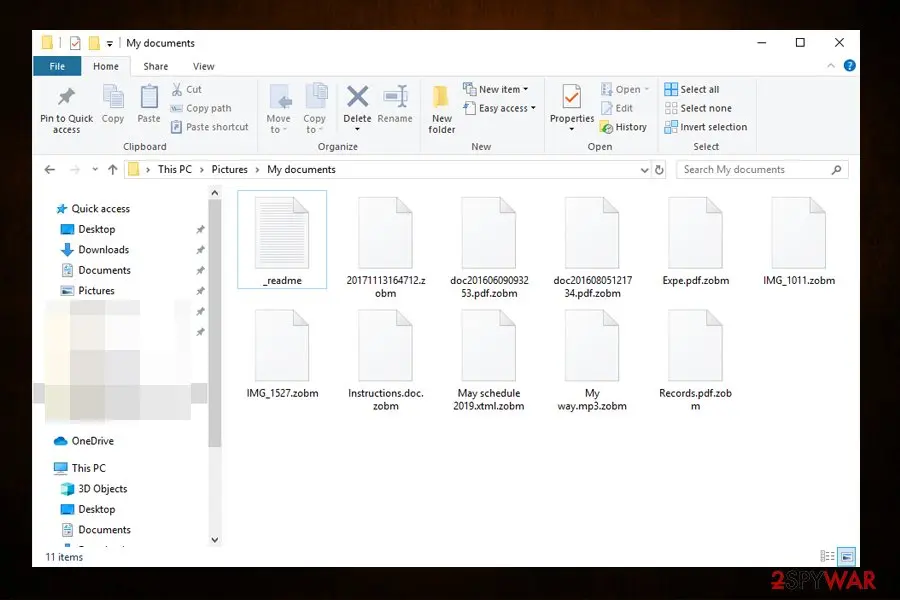 Zobm ransomware: encrypted files