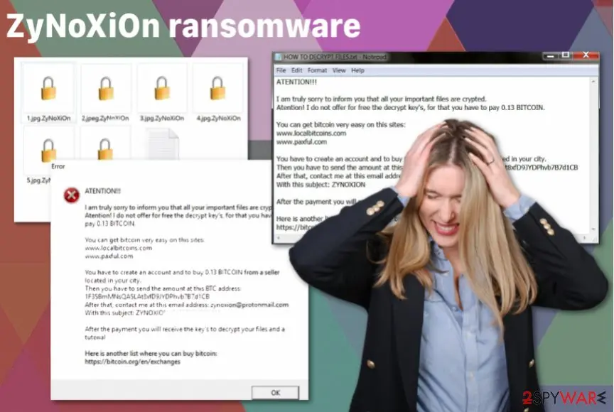 Screenshot of ZyNoXiOn ransomware: cryptovirus