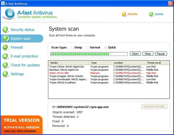 Screenshot of A: fast antivirus